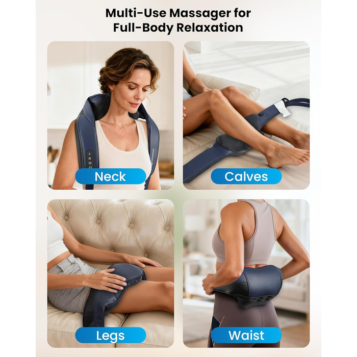 Масажер для шиї та плечей Comfier 2026 з графеновим підігрівом, 4D Shiatsu, бездротовий, для глибокого масажу шиї, плечей та спини, подарунок для жінок та чоловіків, темно-синій
