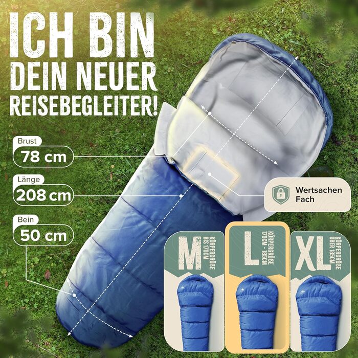 Спальний мішок ONLYHIKE® Outdoor [300GS] для кемпінгу, подорожей та активного відпочинку. Легкий (1700г), для весни, осені та зими (-5°C до 10°C). Розміри: L, XL. Кольори: зелений, синій.