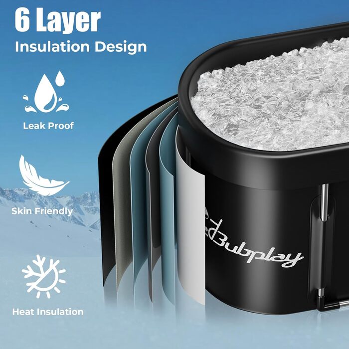 Електричне крижане ведро для занурення XL - 105 галонів (130 галонів) з кришкою для спортсменів та дорослих, чорне