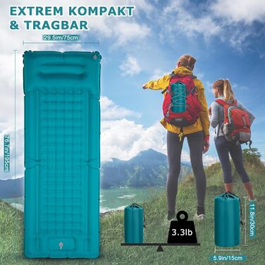 Надувний килимок для кемпінгу Haksimey Isomatte: самонадувний, 72x200 см, 12 см товщина, з подушкою та насосом. Ідеально для відпочинку на природі, в походах, на пляжі та в наметі.