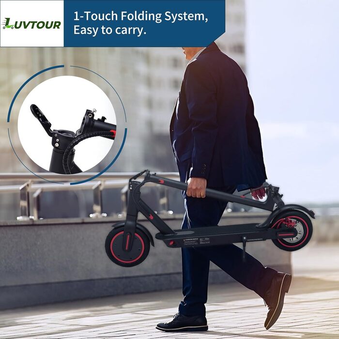 Електросамокат LuvTour ES-S3 PRO для дорослих, 20 км/год, запас ходу 40 км, складаний, з додатком, подвійні гальма, 8,5'' пневматичні колеса, чорний