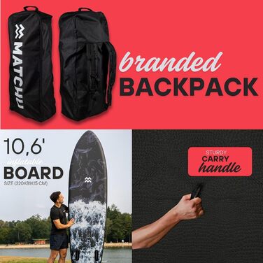 SUP дошка Matchu для плавання стоячи (Stand Up Paddling) – Комплект, до 150 кг, 320x81x15 см, з антиковзким покриттям