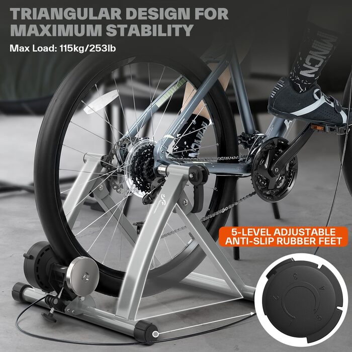 Роликовий тренажер Sportneer для велосипеда - магнітний тренажер для 26-28' та 700C, 6 рівнів опору, для занять в приміщенні, з низьким рівнем шуму