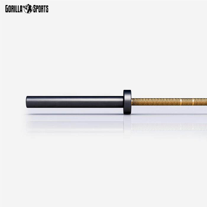 Олімпійський гриф GORILLA SPORTS 220 см, 50 мм, 20 кг, сталь, керамічна основа, чорний/золотий