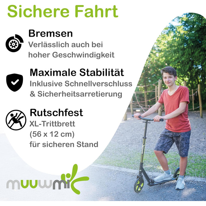 Скутер Muuwmi Pro з алюмінію – для дітей та дорослих, 215 мм, ABEC 7, регульована висота, блакитний, сертифікат GS