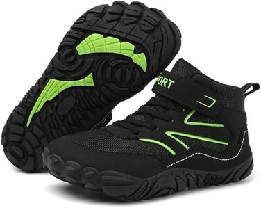 Дитячі черевики Barefoot для хлопчиків та дівчаток, туристичні черевики для дітей з підошвою Zero Drop та широким носком, легкі черевики для ходьби босоніж, антиковзаючі, дихаючі, розміри 28-37 EU, чорний колір, 32 EU