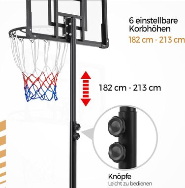 Регульована баскетбольна стійка Yaheetech з роликами, мобільна баскетбольна установка з можливістю заповнення водою або піском, підходить для використання в приміщенні та на вулиці, висота 216-246 см