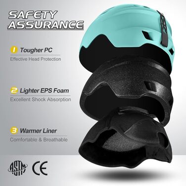 Шолом для сноуборду та гірських лиж Odoland з маскою, блакитний, M (55-59 см)