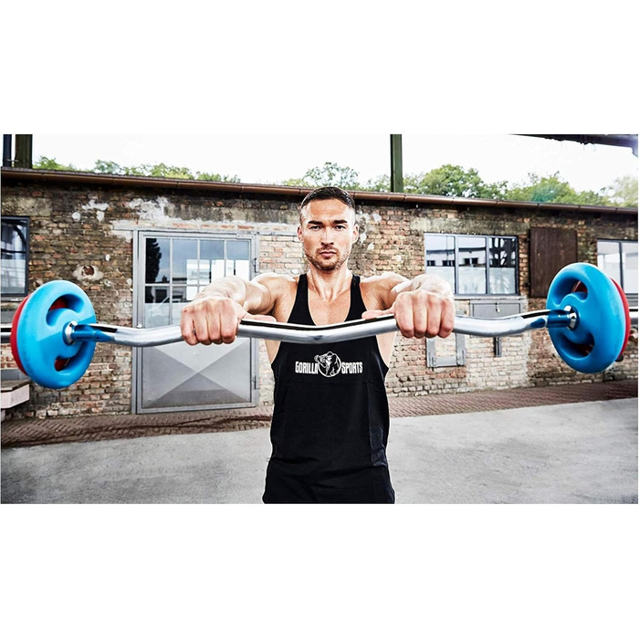 Набір штанг та гантелей GORILLA SPORTS, хромовані: штанга 170 см, SZ-гриф 120 см, 2 гантельні грифи 35 см, діаметр 30 мм, 8 замків-зірочок/пружинних, для тренувань