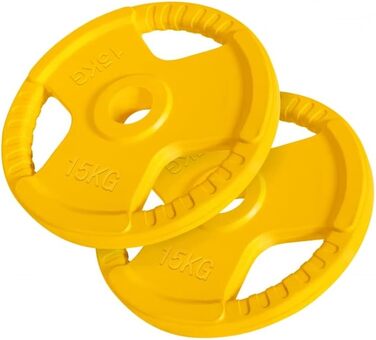 Диски для штанги GORILLA SPORTS 1,25-25 кг, 50 мм, гумові з ручками, олімпійські вагові млинці для фітнесу та тренувань