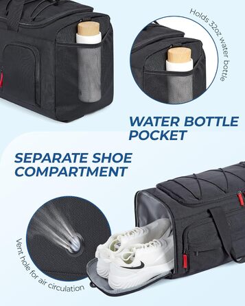 BAGSMART спортивна сумка для жінок і чоловіків з відділенням для взуття та вологих речей, водонепроникна тренувальна сумка для фітнесу, подорожей, плавання, активного відпочинку, чорна