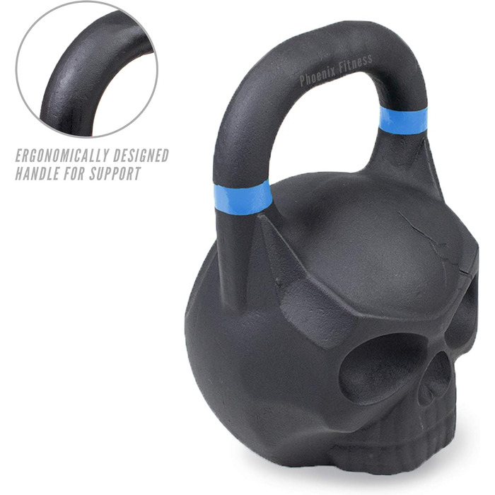 Гиря Phoenix Fitness Skull з важкого чавуну для фітнесу, бодібілдингу, силових та кардіо тренувань, професійне обладнання для дому та спортзалу, 12/16/20/24 кг