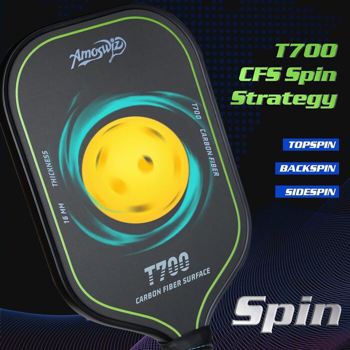 Ракетка для піклболу з вуглецевого волокна T700 Carbon, 16 мм, структурована поверхня - для професіоналів та досвідчених гравців