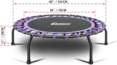 Фітнес-батут Gielmiy 101,6 см для дому та саду, безшумний міні батут на банджах для кардіо-тренувань, дорослий, навантаження до 150 кг