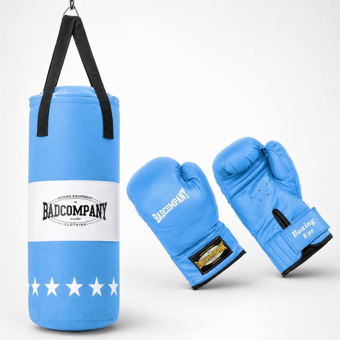 Дитячий боксерський набір Bad Company: боксерська груша 55x25 см + рукавички 8oz (синій)