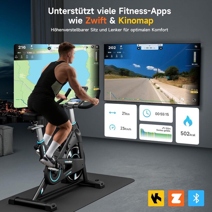 WENOKER Велотренажер для дому з магнітним опором, Indoor Bike з LCD-монітором, тиха робота, важке махове колесо, турецький колір