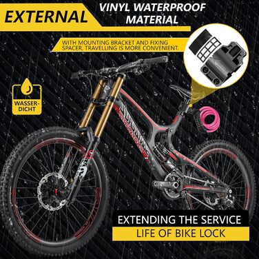 Замки для велосипеда з кодом 12 мм/120 см, антикрадіжний кабель, 5-значний код, вологостійкий, для велосипеда, електровелосипеда, дитячої коляски, драбини (Чорний, Рожевий)