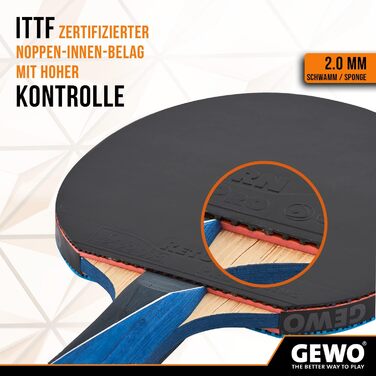 GEWO PS Blast Carbon Pro – професійна карбонова ракетка для настільного тенісу, ITTF сертифікована, з гумою GEWO Return Pro, висока швидкість і обертання, 2,0 мм губка, ручка конкавна