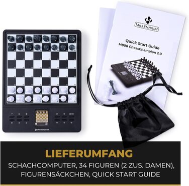Електронний шаховий комп'ютер Millennium M808 ChessChampion 2.0 з підказками та навчальним режимом, для початківців, дітей і мобільного використання