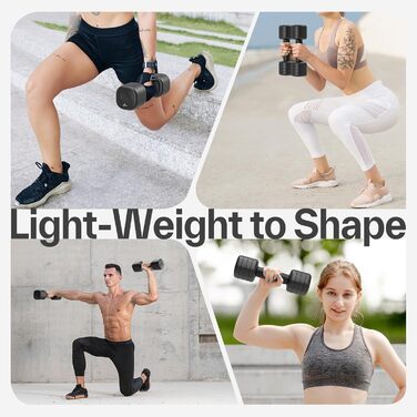 Sportneer Регульовані гантелі для жінок – комплект з 2 гантелей (по 1–2,5 кг) з неслизьким TPU-покриттям, 4-в-1 комплект гантелей для фітнесу вдома, для домашнього спортзалу та силових тренувань, колір: Димчасто-чорний