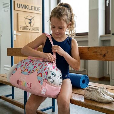 Дитяча спортивна сумка для плавання та подорожей, водонепроникна сумка для басейну, футболу та фітнесу (Світло-рожева, з котом)