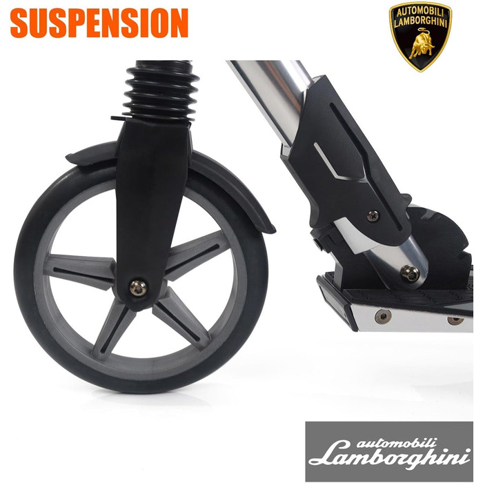 Скутер Lamborghini Tretroller Cityroller з великим колесом, складний, регульована висота, для дорослих та дітей, з підставкою, передньою амортизацією та гальмом на задньому колесі, до 100 кг (Сірий)