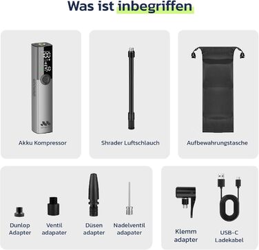 Електрична велосипедна помпа Woowind Ventus Ride: 150 PSI, 10.3 Bar, універсальні клапани (Presta, Schrader, Dunlop)