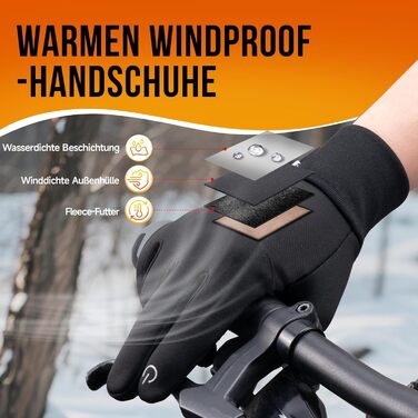 Рукавички PULIOU для чоловіків та жінок, зимові, теплі, для велосипеда, спорту, бігу, з сенсорним екраном, вітростійкі, антиковзні, чорні