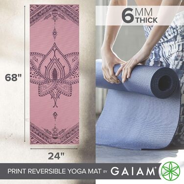Килимок для йоги Gaiam преміум 6 мм, двосторонній, нековзний, для йоги, пілатесу та фітнесу, 172,7×61 см