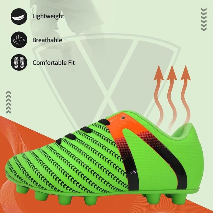 Футбольні бутси Vizari для твердого поля – легкі та міцні бутси з гумовими шипами для хлопчиків та дівчаток | FG бутси для гри на вулиці, 31 EU, зелено-помаранчеві