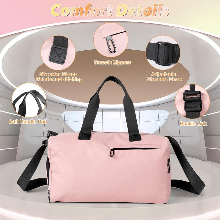 Спортивна сумка Romon для подорожей та тренувань з відділенням для взуття та мокрих речей (39 x 23 x 22 см, Рожева)