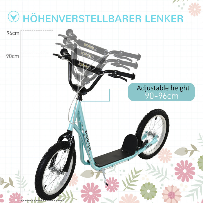 Дитячий самокат HOMCOM Скутер Складаний Kick Scooter з пневматичною шиною та ручним гальмом, Міський самокат, пригоди для дітей від 5 років, 16 дюймів | Аосом