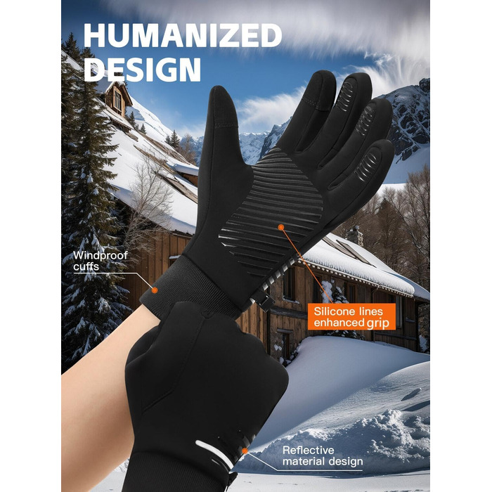 Водонепроникні зимові рукавички KynciLOR для чоловіків та жінок, рукавички для мотоцикла, катання на лижах, велосипеді, бігу, з сенсорним екраном, антиковзким силіконом, XL, чорний