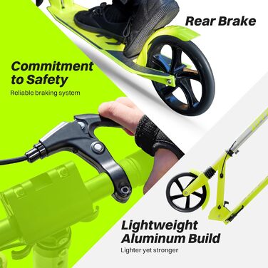 Тролелер ZIFFY для дітей та дорослих, 6-12 років, зелено-фіолетовий, діаметр коліс 200 мм, ABEC-9, амортизація, складаний алюмінієвий каркас, регульований кермо 79-106 см, ручне гальмо, вантажопідйомність 118 кг