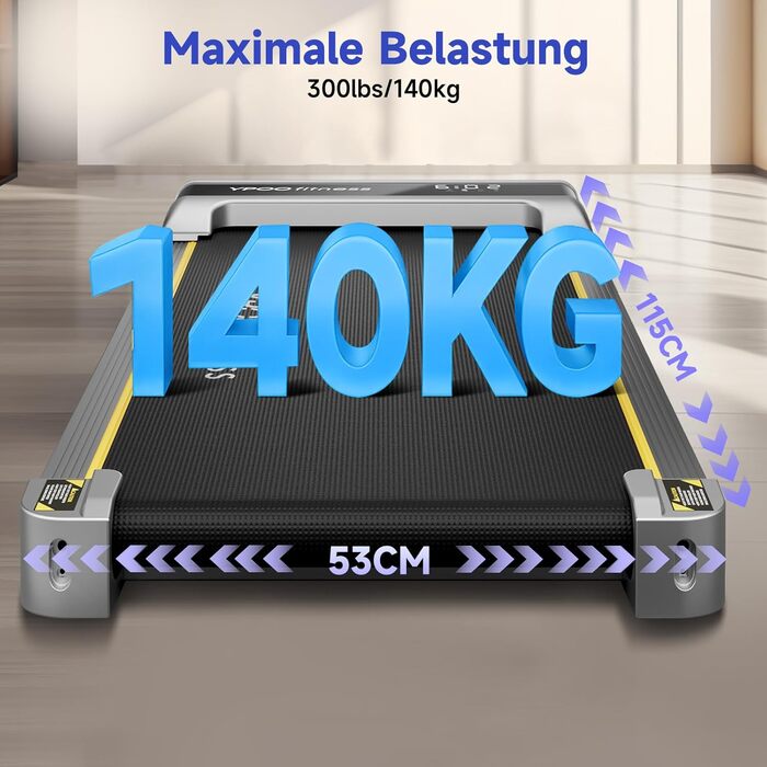 Walking Pad YPOO з регулюванням нахилу, 1-6 км/год: компактне бігове полотно для дому та офісу, до 140 кг, тихе, з LED-дисплеєм, пультом та APP, срібне
