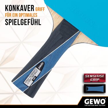 GEWO PS Blast Carbon Pro – професійна карбонова ракетка для настільного тенісу, ITTF сертифікована, з гумою GEWO Return Pro, висока швидкість і обертання, 2,0 мм губка, ручка конкавна