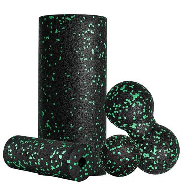 Набір для міофасціального релаксу: Foam Roller, м'ячик для фасції, міні-ролик, дуобол для йоги та масажу м'язів (Синій/Зелений)