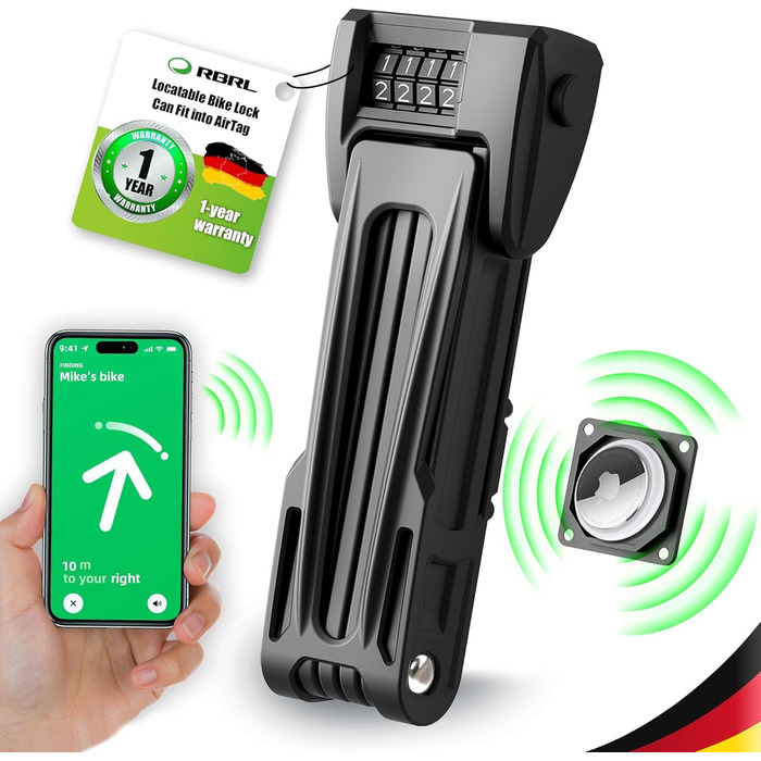 Фарбове замок RBRL Faltschloss з кріпленням для AirTag, 90 см. Висока безпека, числовий замок для електровелосипеда, MTB та шосе