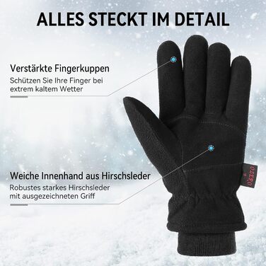 Зимові рукавички OZERO для чоловіків та жінок -30°C, з оленячої шкіри, водонепроникні, вітронепроникні, для водіння, походів, велосипеда, чорні