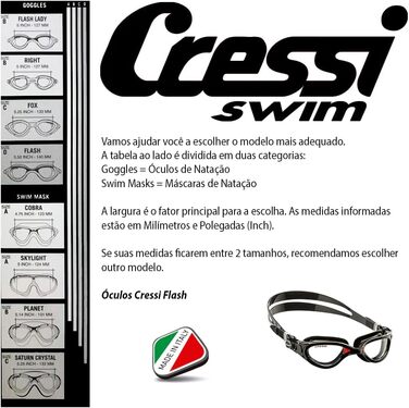 Окуляри для плавання CRESSI Flash (чорно-червоні) з прозорими лінзами: для басейну, триатлону, снорклінгу. Антифог, захист від подряпин та UV