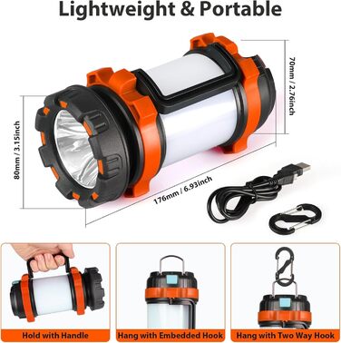 Ліхтар кемпінговий LED акумуляторний 2 шт, 1000 лм, 6 режимів, Powerbank 4000 mAh, портативний, для походу та надзвичайних ситуацій