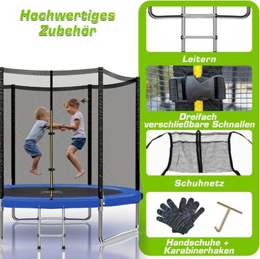 Батут для дітей TRIUMPHKEY Outdoor/Indoor, Ø 183-427 см, з сіткою, сходами та захисним бордюром (синій)