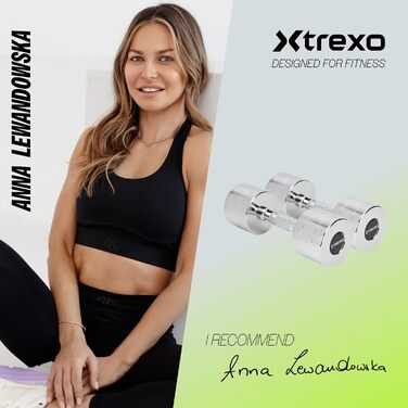 Набір гантелей XTREXO Verte Kurz 2 шт. (2.5–12 кг) – сталеві гантелі з неслизьким грифом, міцна поверхня, для силових тренувань вдома та в спортзалі (хром, 2 x 9 кг)