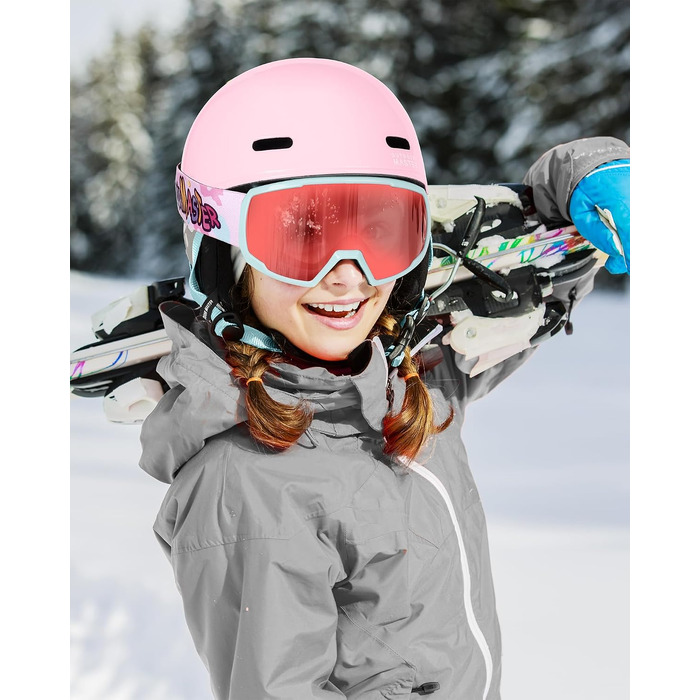 Дитячий гірськолижний шолом Outdoor Master Reindeers Kids, In-Mold, 12 вентиляційних отворів, регульований розмір, рожево-блакитний, S (52-56 см)