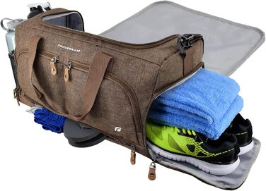 Спортивна сумка FocusGear Ultimate Gym Bag 2.0, водостійка, 10 відділень, середній розмір, зелена/коричнева, 29,8x26,7x50,8 см