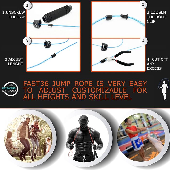 Стрибкове канат FAST36 для дорослих: професійний, регульований, з м'якими ручками та підшипниками. Ідеально для фітнесу, боксу та схуднення. Чорний.