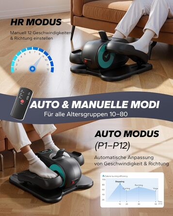 MERACH Міні електричний крос-тренажер під стіл з пультом, дисплеєм та неслизьким покриттям, 12 швидкостей, тихий та портативний для дому, для дорослих та літніх людей, блакитний E32-2025