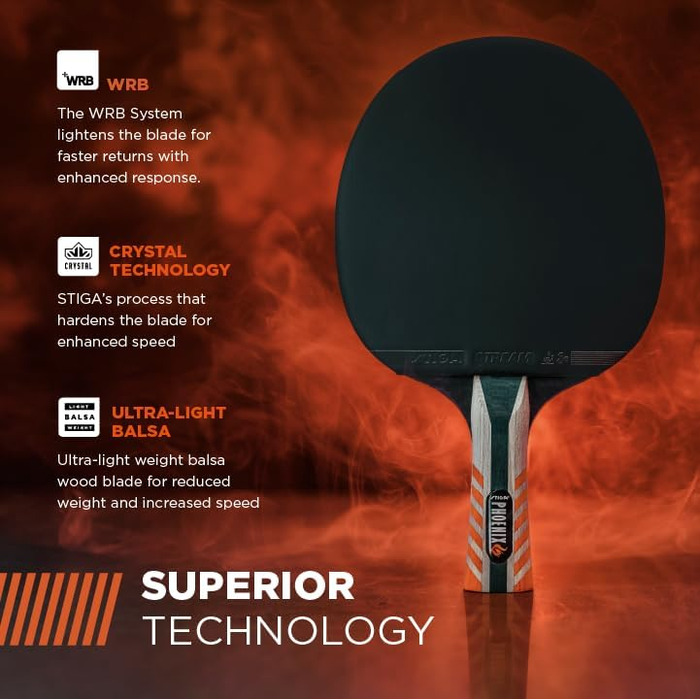 Пін-понг лопатка STIGA Phoenix: 5-шарів, надлегка, губка 2 мм, флатова ручка, для змагань та сім'ї