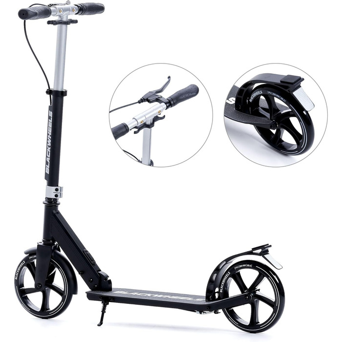 Самокат Blackwheels Orio Cityroller складаний, 200мм колеса, алюмінієва рама, ABEC 7, чорний – для підлітків та дорослих