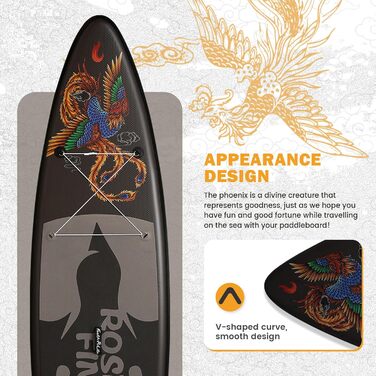 Надувна SUP-дошка FEATH-R-LITE Чорний Дракон, комплект для дорослих і підлітків: весло, насос, рюкзак, страховка, універсальна дошка для різних рівнів підготовки